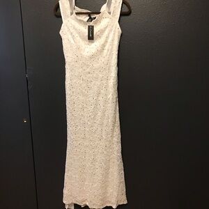White Beaded Lace Evening Gown